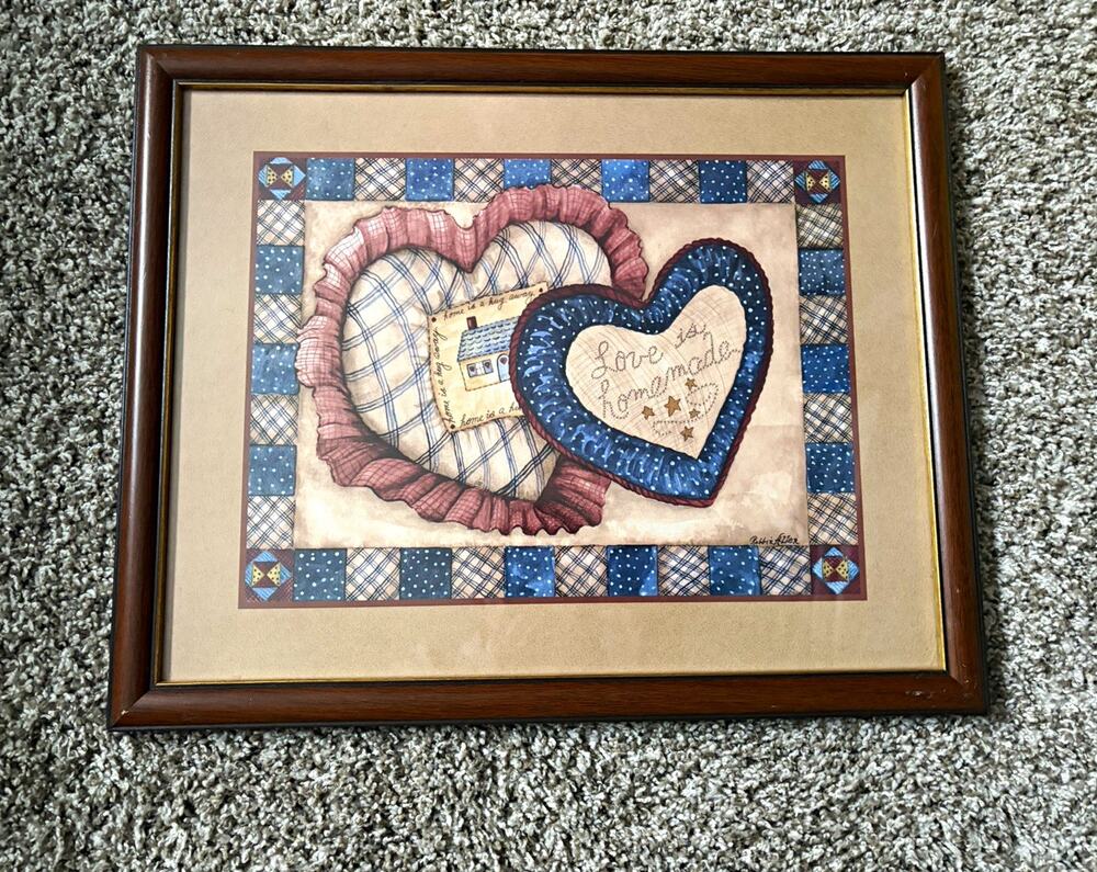Home Interiors & Gifts Framed Matted Heart Print 16.5x13.5 Robbie Eller